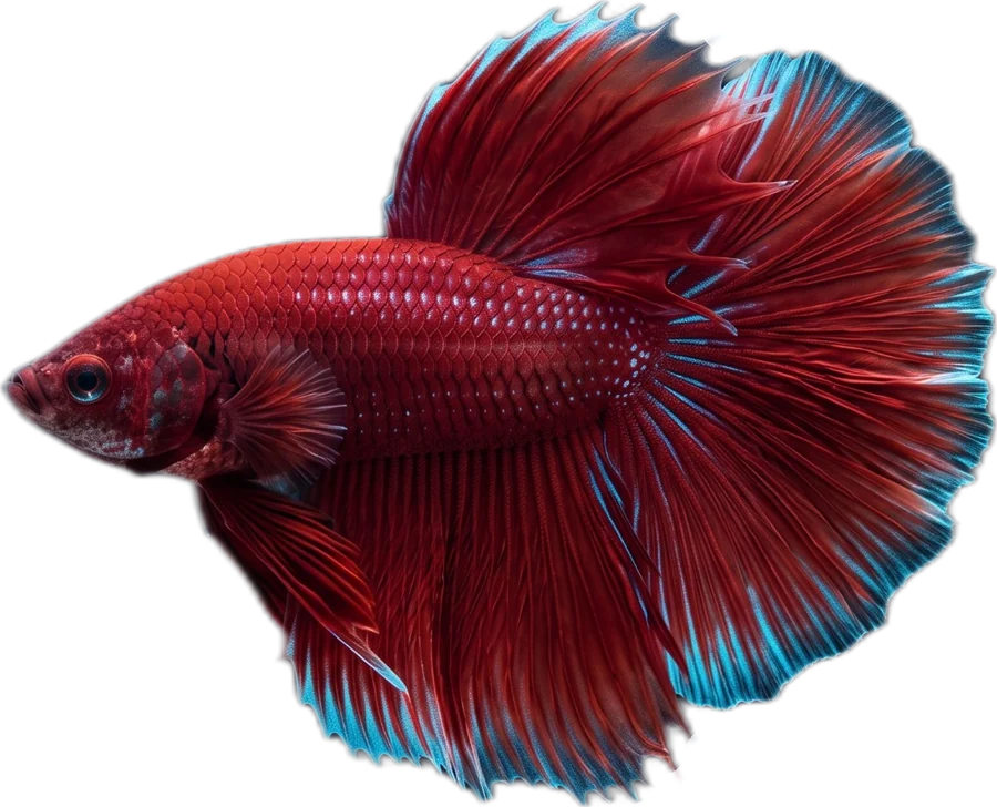 Ilustração de um betta halfmoon vermelho com bordas azuis
